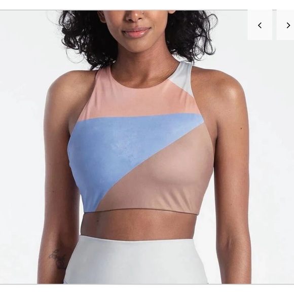 Lole Burst Up Colorblock Sports Bra - Pink, Blue, Tan - Picture 1 of 6